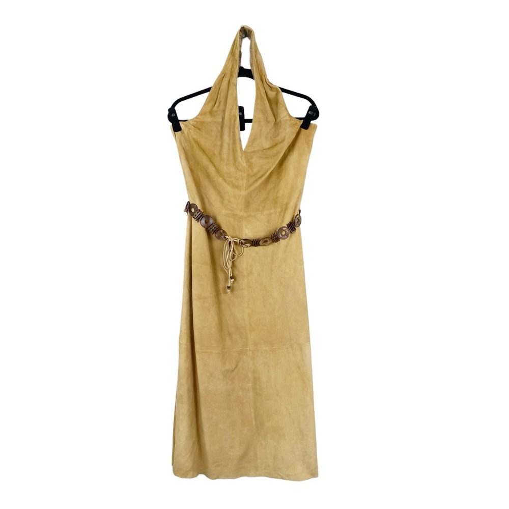 Lafayette 148 Suede Halter Midi Dress Sz 14 Camel Tan Hippie Western